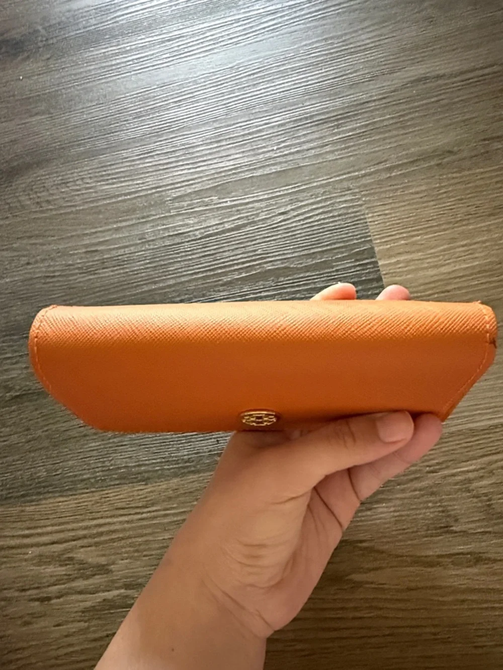 Tory Burch Saffiano Leather Glasses Case Orange Gold Logo Eyeglass Hard Case
